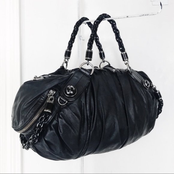 Gucci Handbags - GUCCI Galaxy Two-Way Bag Black Leather Vintage Medium Satchel Purse HOST PICK x3